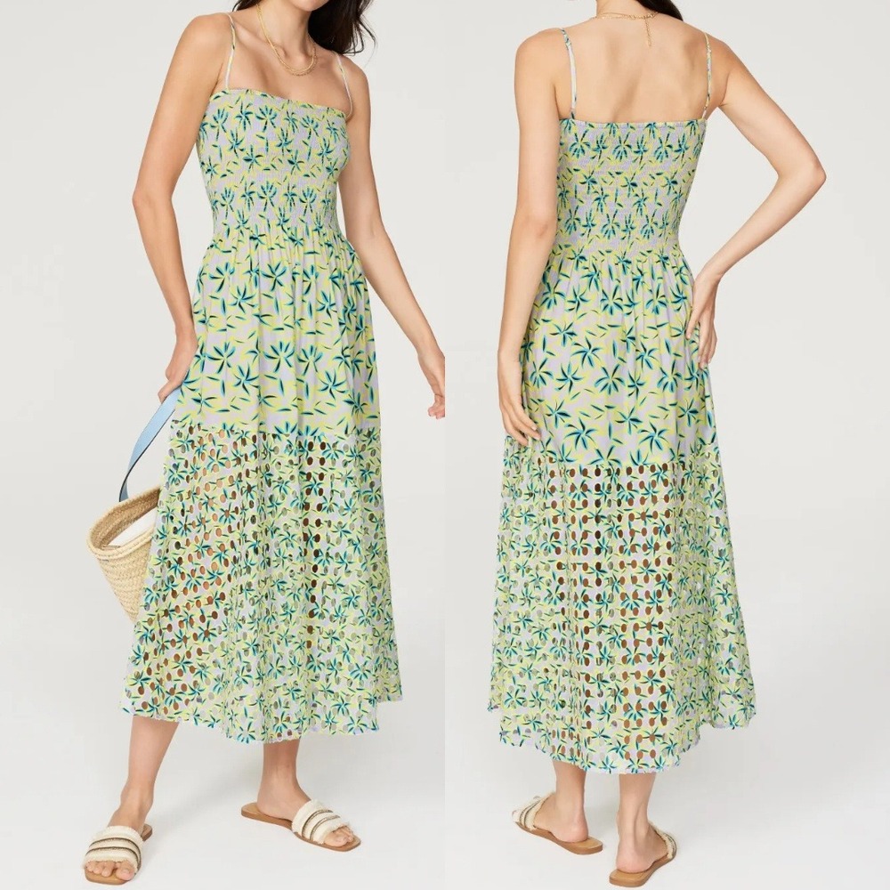 Solid & Striped Kennedy Midi Dress Smocked Laser Cut Floral Size Medium